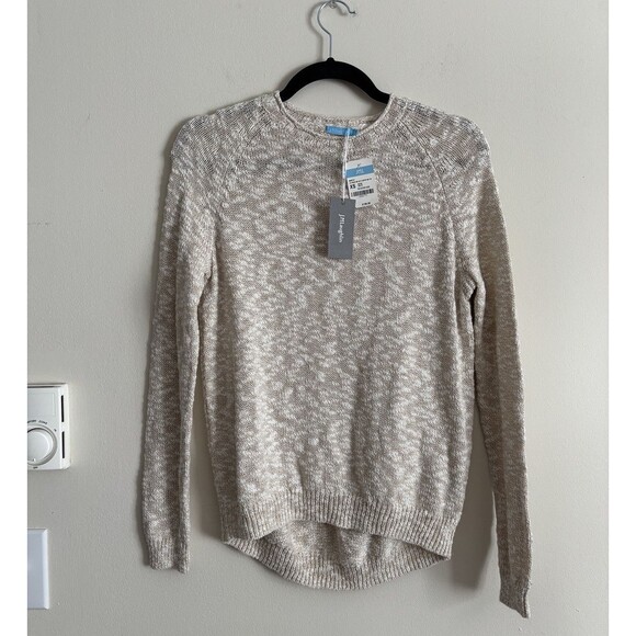 NWT $138 J McLaughlin Martie Raglan Sleeve Crewneck‎ Sweater XS Beige White Prep - Picture 1 of 5